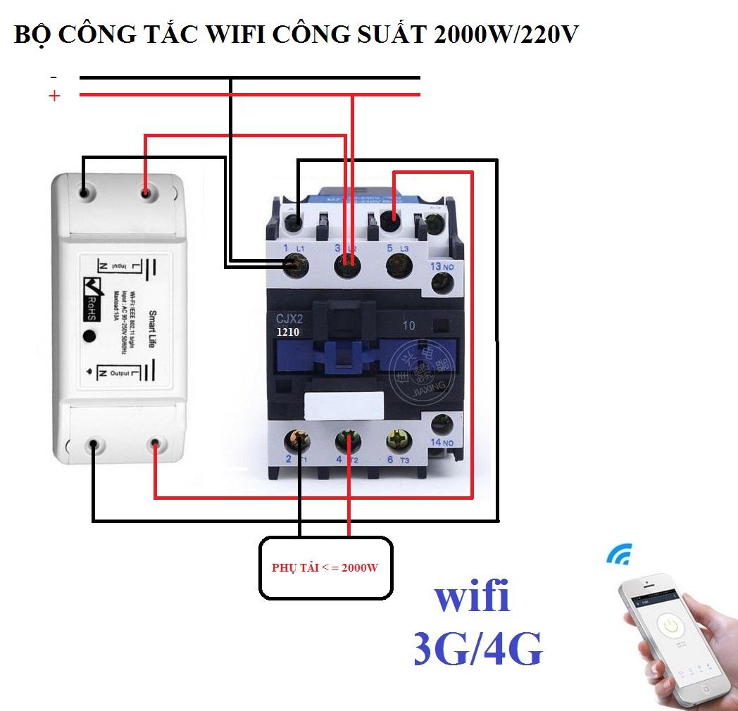 Bộ công tắc điều khiển từ xa hẹn giờ bật tắt bằng điện thoại kết nối wifi 3G 4G Smart Life và Khởi động từ CJX2 12A