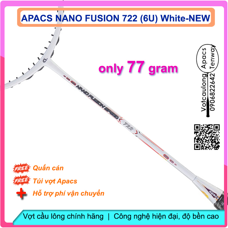 Vợt cầu lông Apacs Nano Fusion Speed 722 White- 6U New Siêu nhẹ như không, cân bằng công thủ, sơn nhám tuyệt đẹp