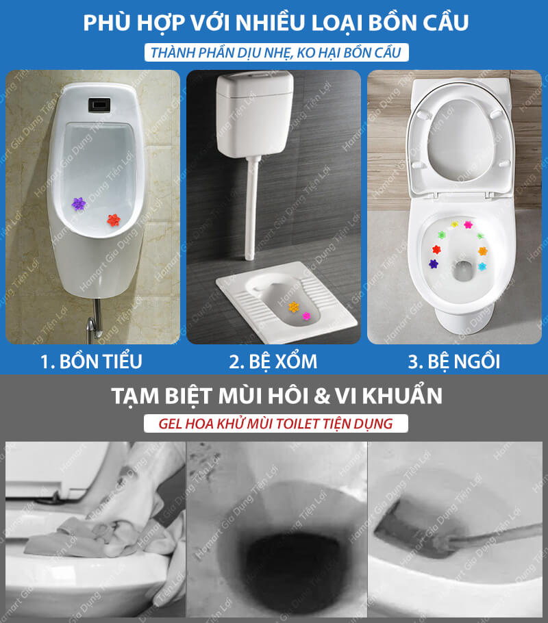 Gel Thơm Bồn Cầu Hoa Khử Mùi Toilet Nhà Vệ Sinh 6 Mùi Hương Thiên Nhiên Ống Bơm 12 Bông Đủ Hộp