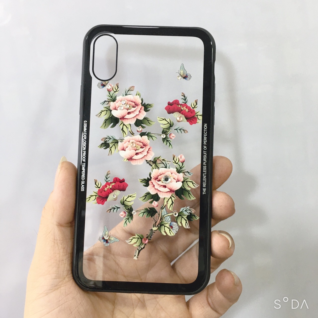 Ốp lưng trong viền màu hình hoa sang trọng dành cho iPhone X, Xs