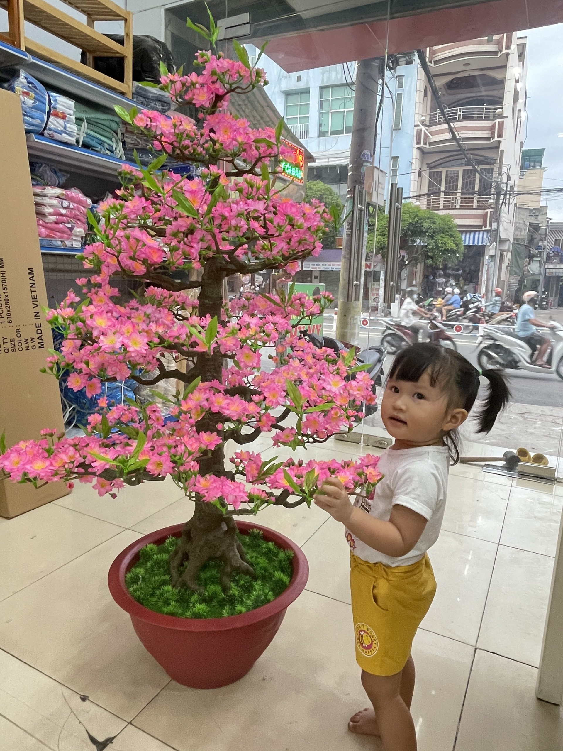 Cây Hoa Đào Bonsai Nhựa Cao 1m45 Chậu Hoa Đào Trang Trí Tết