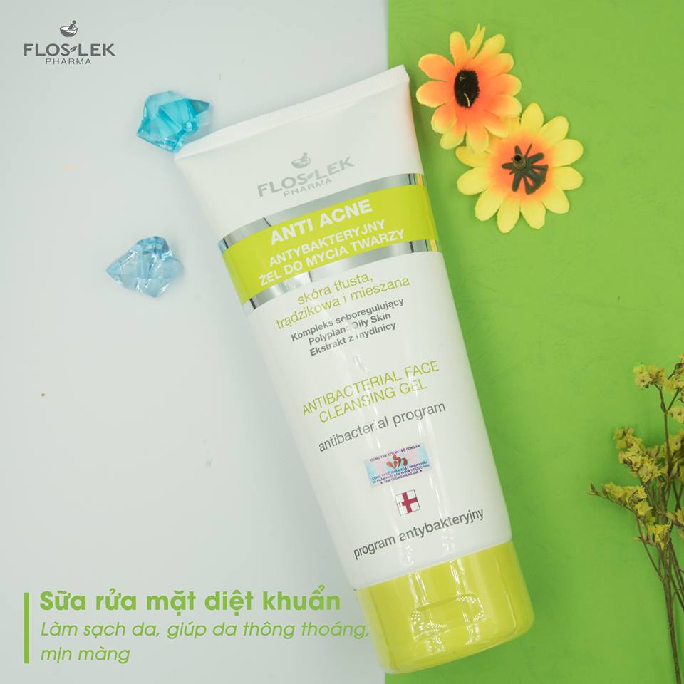 Floslek Sữa Rửa Mặt Dạng Gel Cho Da Nhờn Mụn Anti Acne Bacterial Face Cleansing Gel 125ml