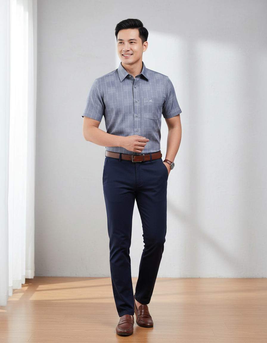 Áo sơ mi nam tay ngắn Khatoco(S-5XL)