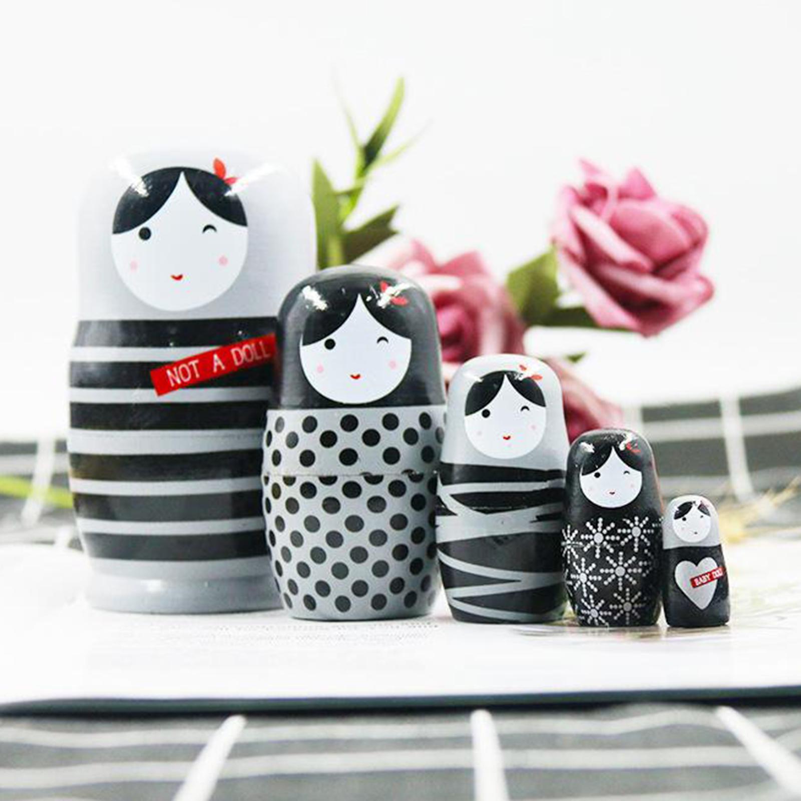 Cute Set of 5Pcs Wooden Nesting Dolls Matryoshka Christmas Russian Toy Girl