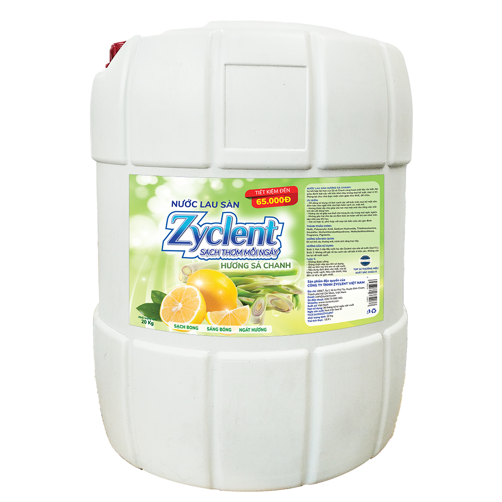 Nước Lau Sàn ZYCLENT EXTRA Hương Sả Chanh 20KG - SIÊU TIẾT KIỆM