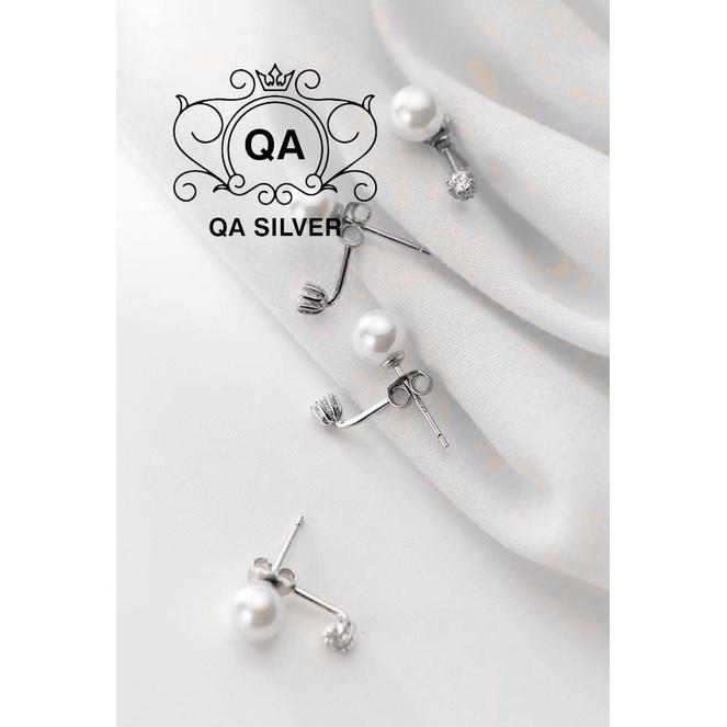 Khuyên tai bạc 925 ngọc trai giả bông trước sau nụ đá S925 PEARL Front-back Silver Earrings QA SILVER EA211101