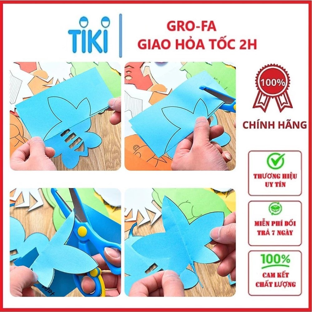 Bộ Đồ Chơi Cắt Giấy Thủ Công Cho Bé: 240 Giấy Màu Và 2 Kéo Nhựa Cắt An Toàn Tiện Dụng - Tặng kèm 1 bấm móng tay hoạt hình cho bé GROFA
