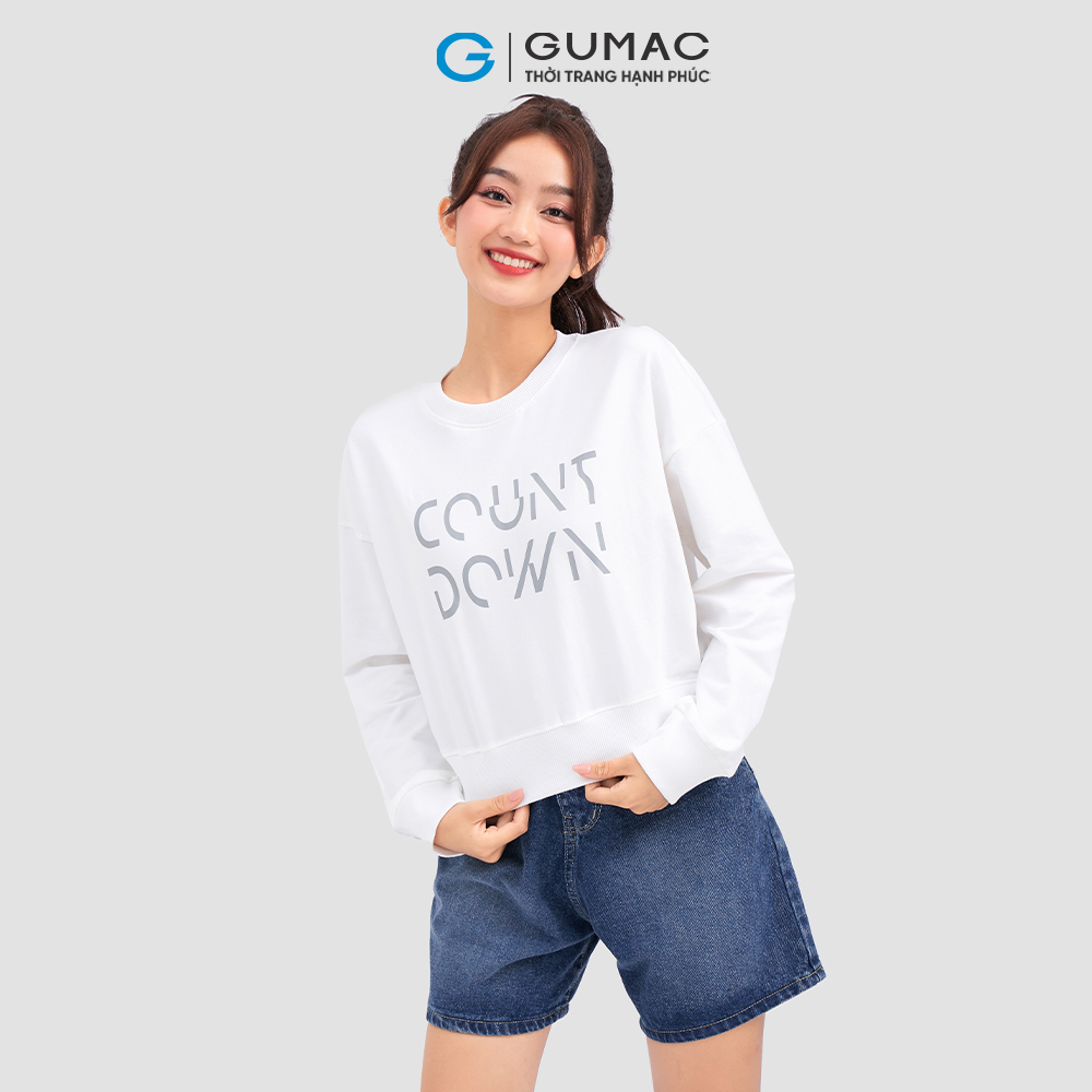 Áo Sweater GUMAC AC12040 tay dài in chữ năng động