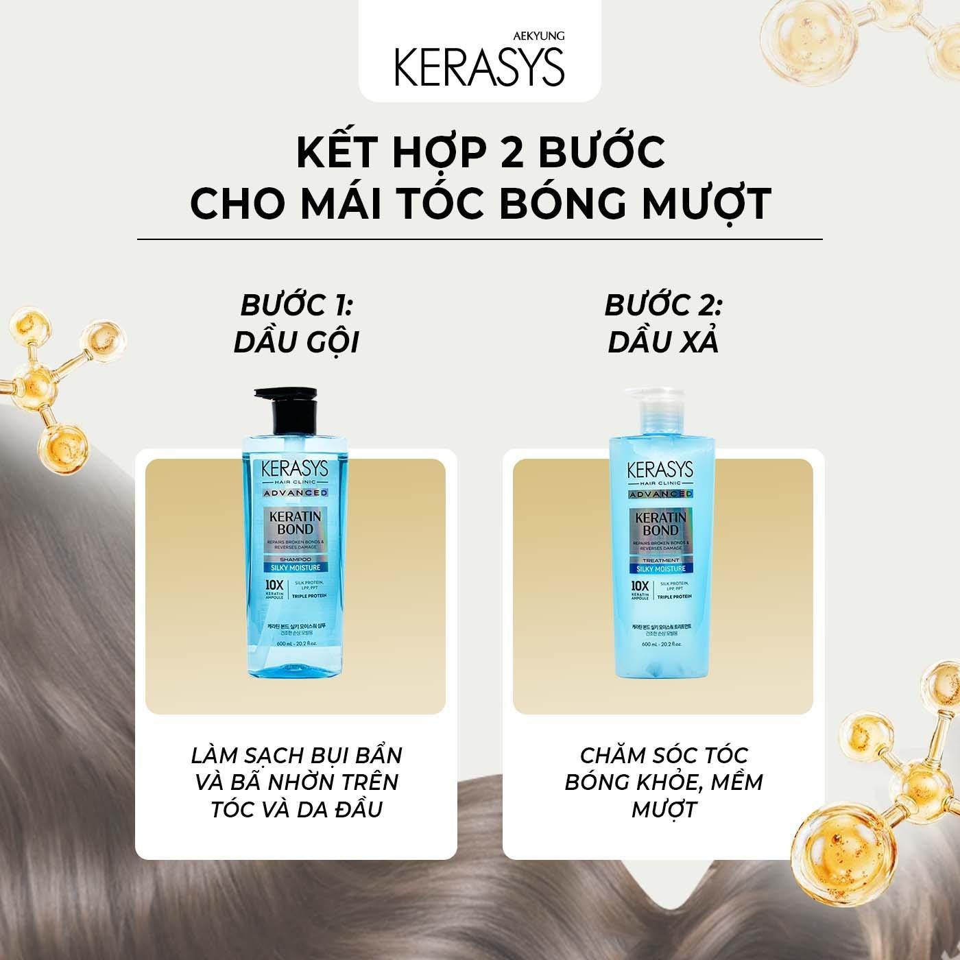 Dầu gội cao cấp Hàn Quốc Kerasys Keratin Bond Silky Moisture (Phục hồi và dưỡng ẩm chuyên sâu) 600ml