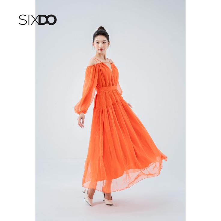 Đầm chiffon trễ vai phối dây thời trang SIXDO