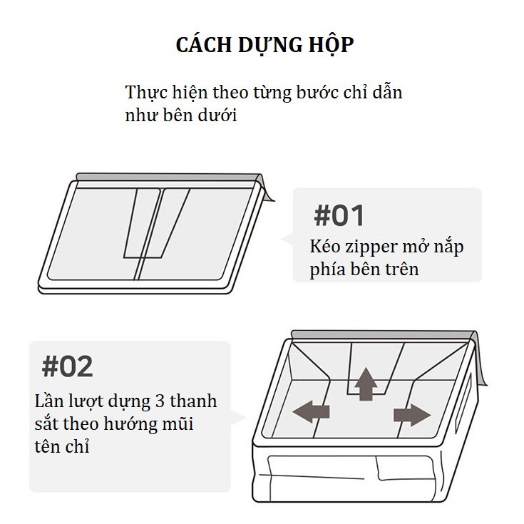 HỘP ĐỰNG TÚI ĐỰNG QUẦN ÁO KHUNG THÉP 66L Màu Xám- LIVING BOX 66L- Dài 50x Rộng 40x Cao 33.5 cm