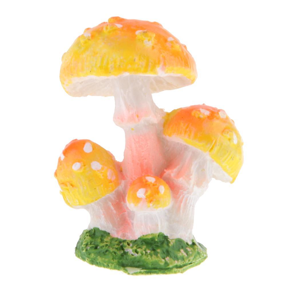 2X Miniature Mushroom Figurine Micro Landscape Garden Art Decor Yellow 4 Head