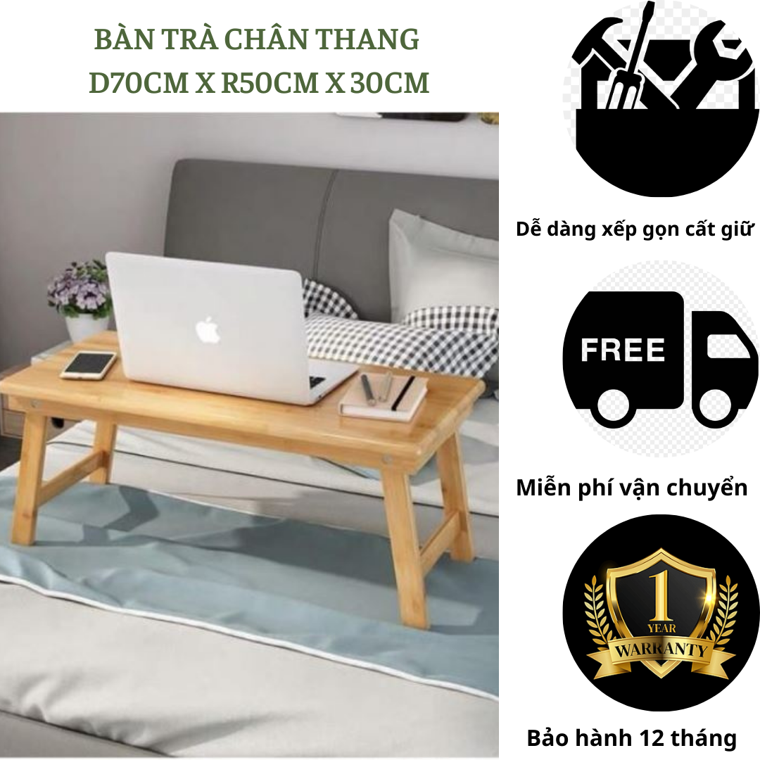 Bàn học chân thang-Bàn trà chân thang bằng gỗ cao su bền chịu tốt ngang 70 cm rộng 50 cm ca 30 cm