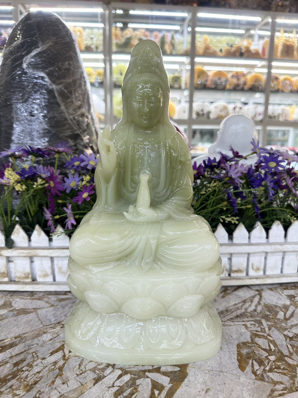 Tượng Phật Bà Quan Âm ngồi đài sen đá ngọc Onyx - Cao 30 cm