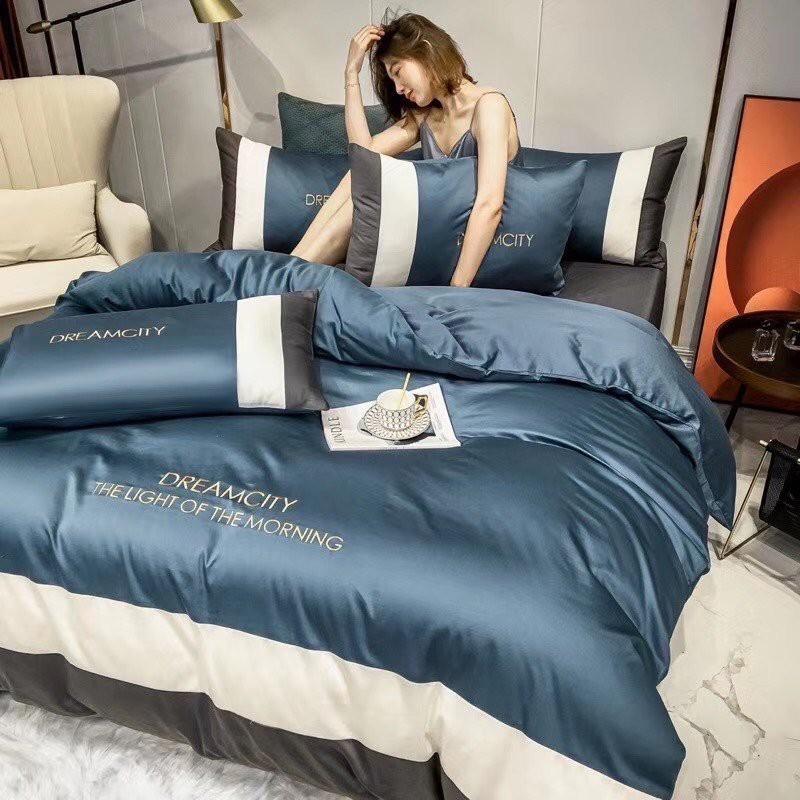 Bộ Vỏ Chăn Ga Gối Lụa DREAM - SUMOI Đơn Giản Mà Cực Chất - Màu Xanh Coban