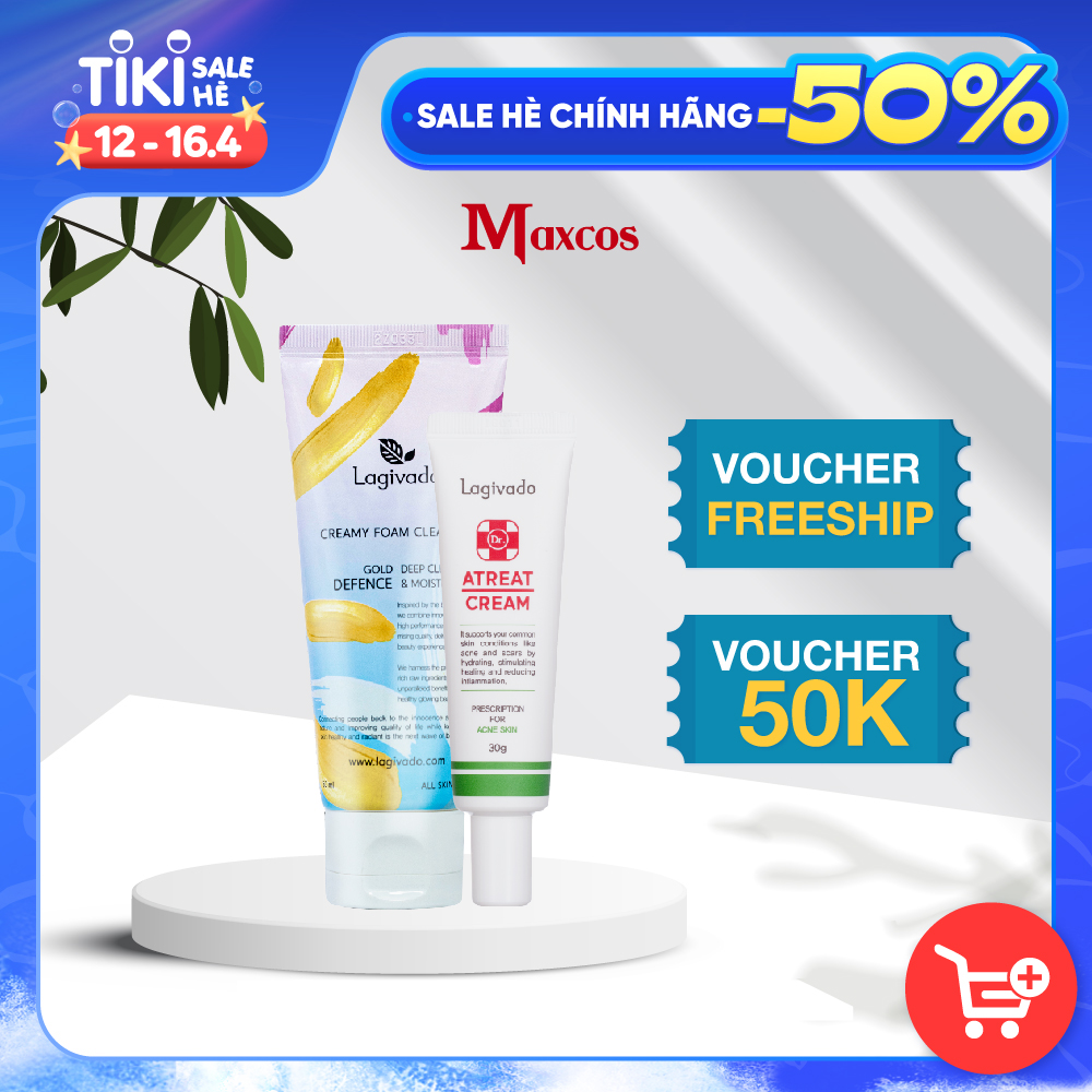 Bộ đôi Kem giảm mụn, ngừa thâm sẹo Hàn Quốc Lagivado Dr. Atreat Cream 30 ml  và sữa rửa mặt Creamy Foam Cleanser 50ml