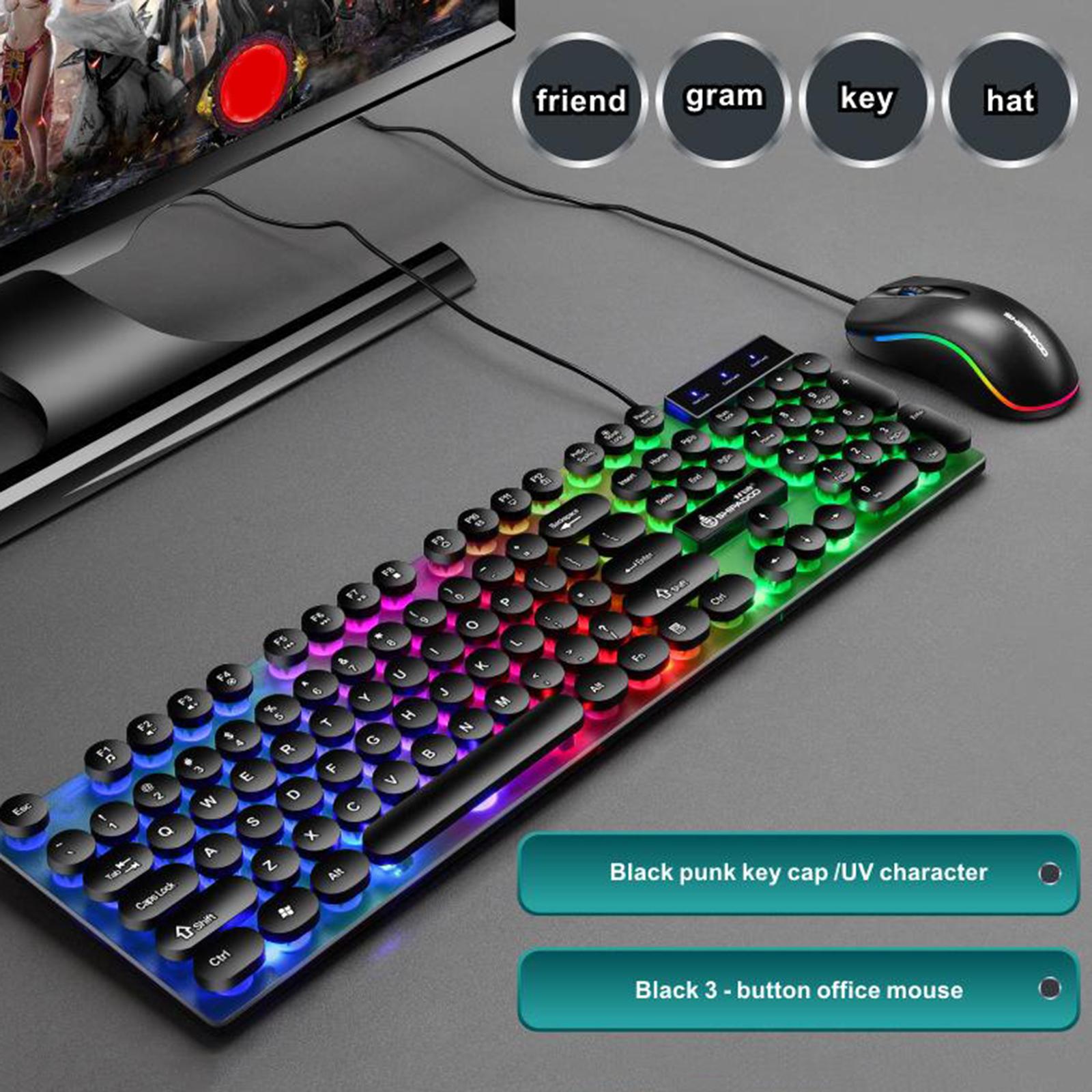 USB Wired RGB Rainbow Backlit Luminous Gamer Mouse Keyboard Set for Working or Games