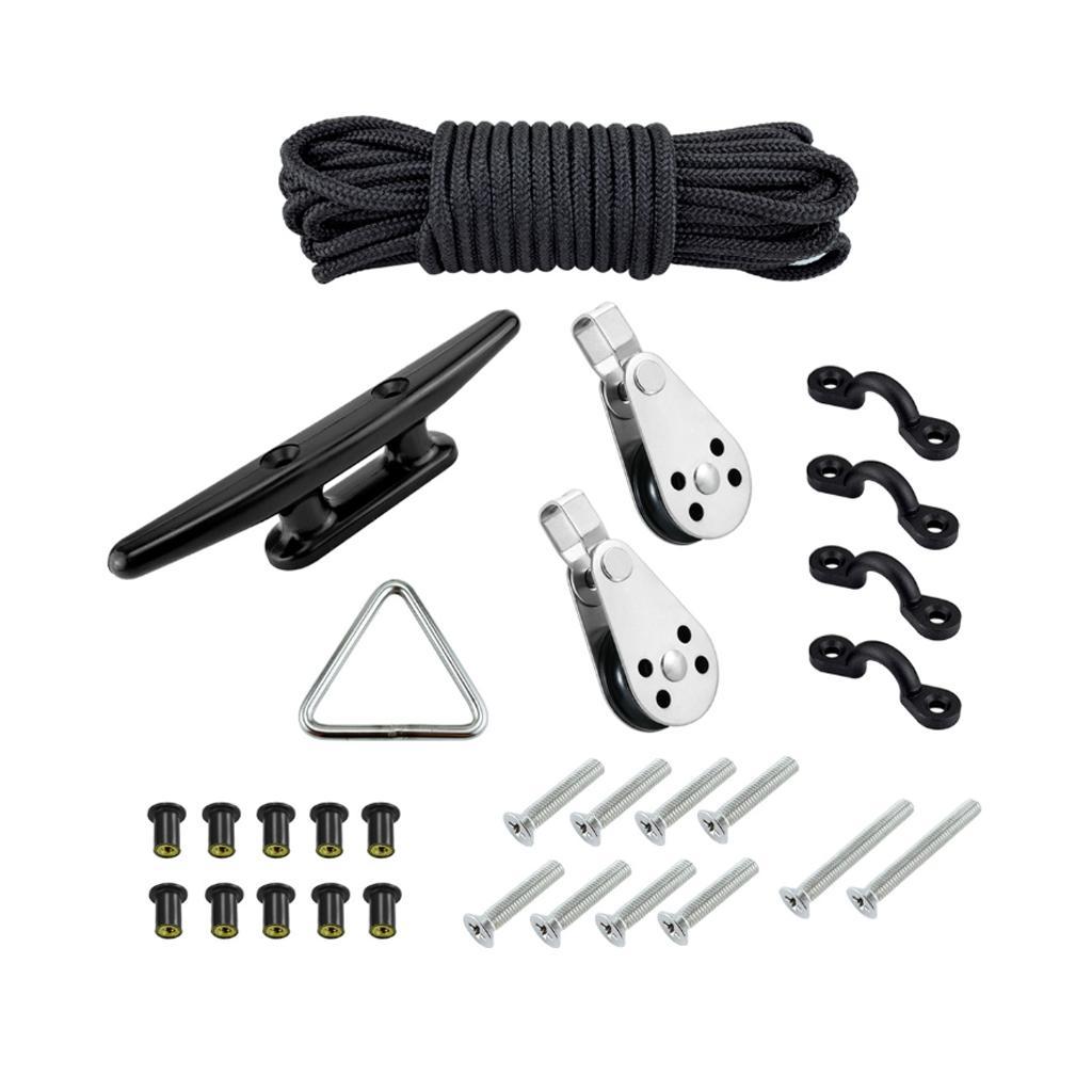 Kayak Accessories Canoe Anchor Trolley Kit with 30ft Rope for boat anchoring