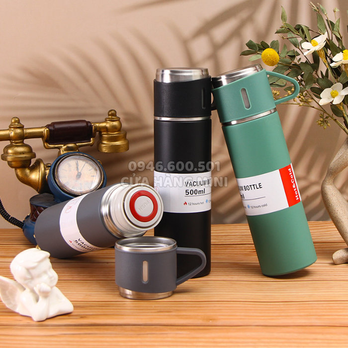 Bình Giữ Nhiệt Vacuum Flask Set 500ml Tặng Kèm 2 Cốc Cách Nhiệt