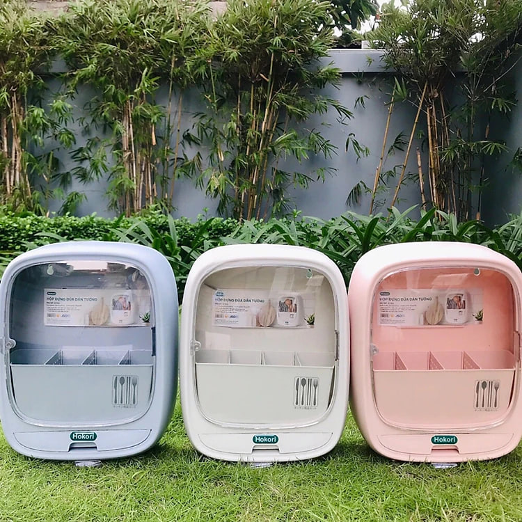 ( MẪU MỚI ) Hộp Đựng Đũa Thìa Dán Tường HOKORI, Bốn Ngăn Tiện Dụng Có Nắp Đậy, Dán Tường Siêu Chắc Chắn - Hàng Việt Nam Chất Lượng Cao Xuất Khẩu