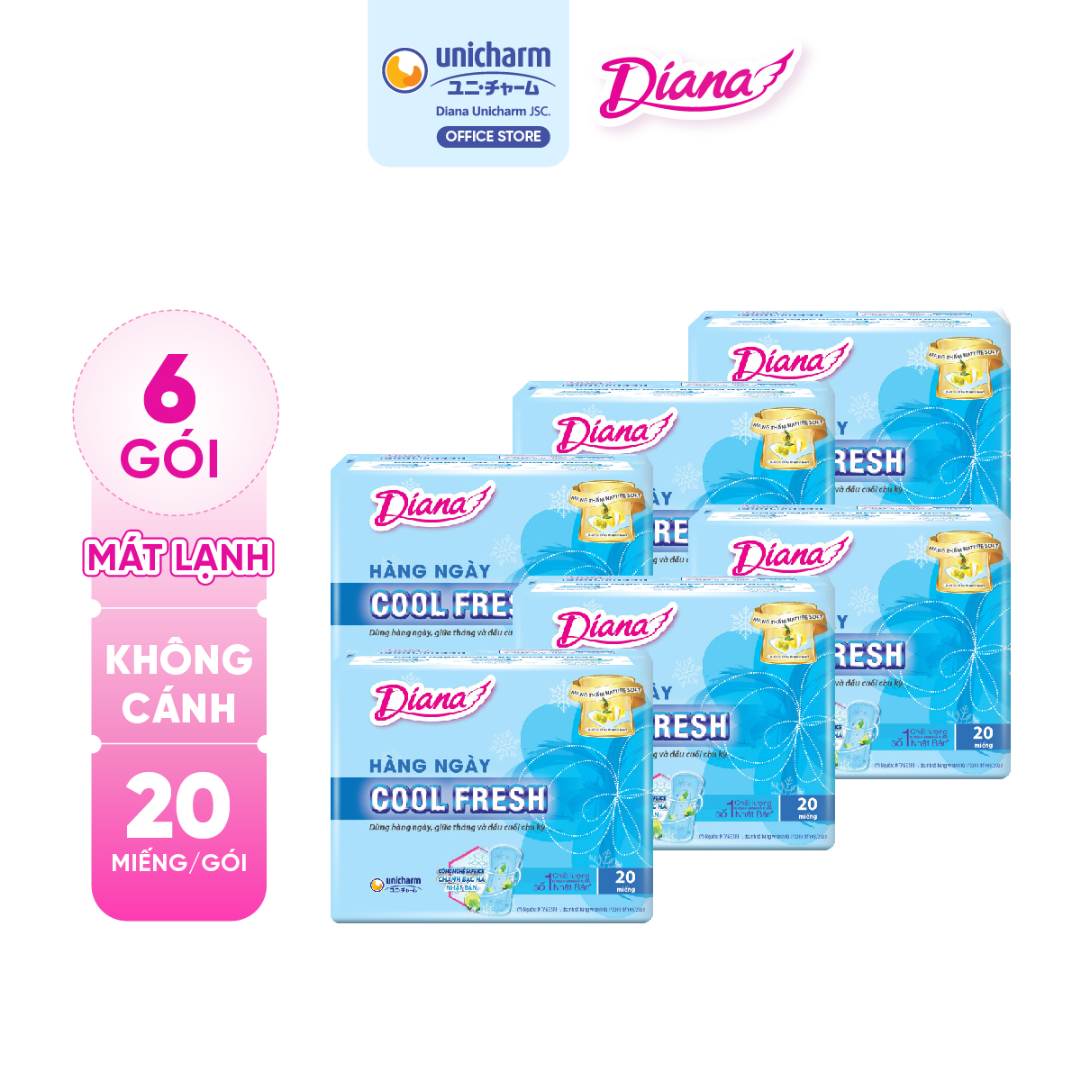 Bộ 6 Gói Băng Vệ Sinh Diana Hàng Ngày Cool Fresh (Gói 20 miếng)