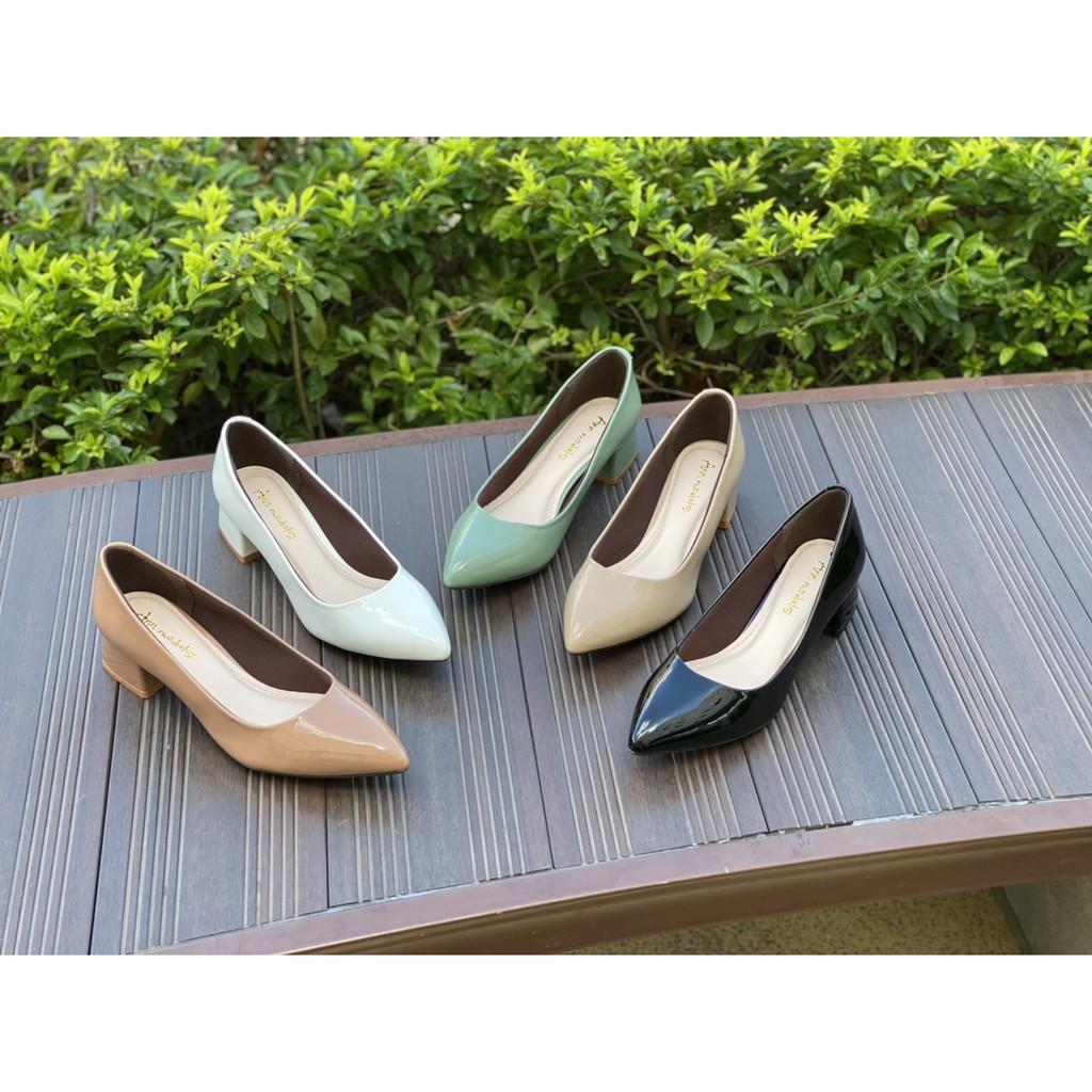 Giày cao gót mui nhọn 3 phân gót vuông thời trang basic _A00344