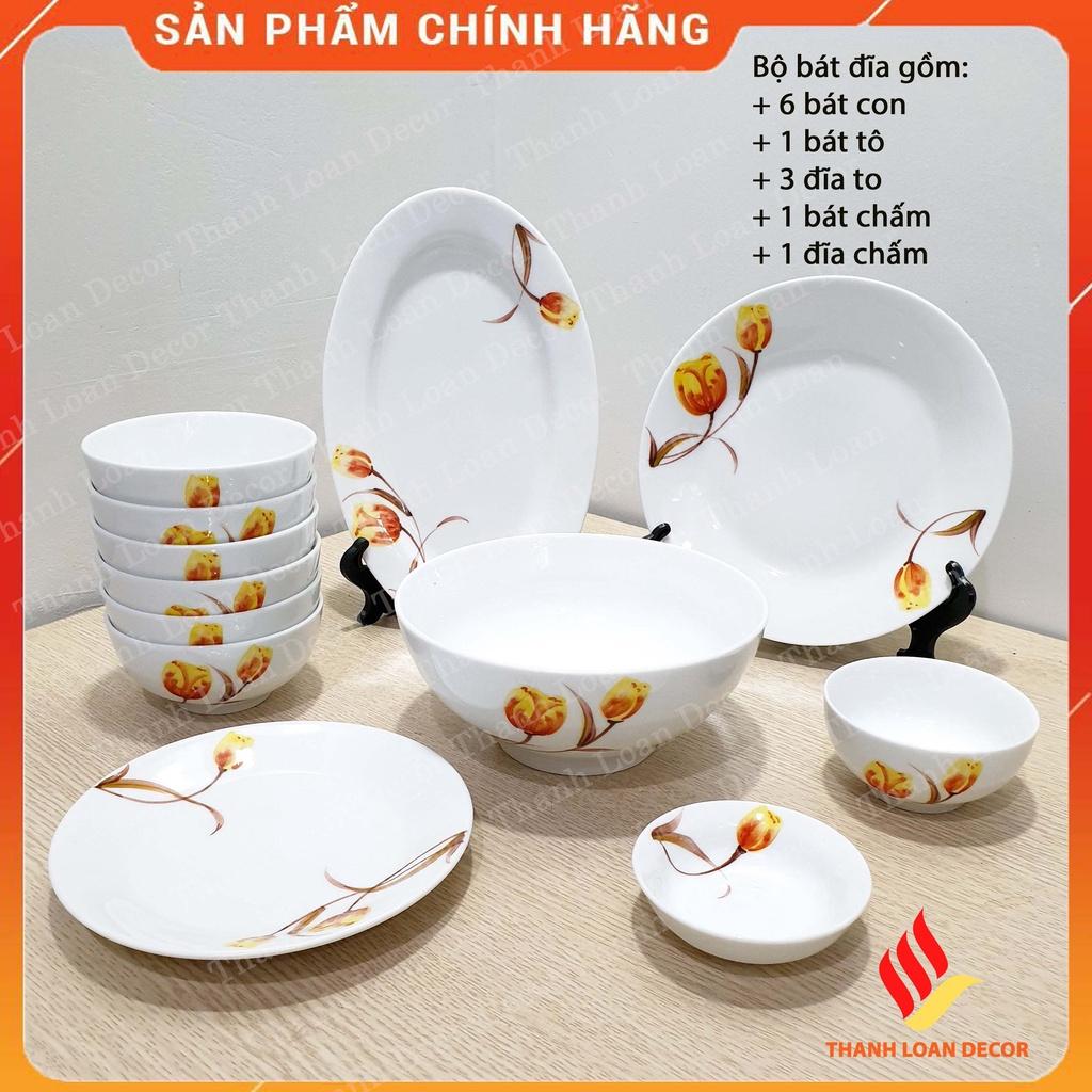 Bộ bát đĩa Bát Tràng chính hãng 12 món - Chén đĩa sứ sương trắng, họa tiết đẹp - Nhiều mẫu