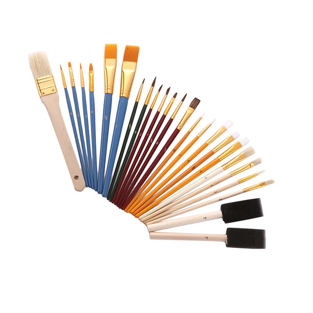 25 Artist Paint Brushes Set Foam Hair Brush Acrylic Oil Watercolour Painting