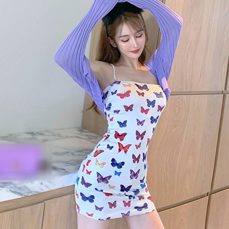 Đầm Không Tay In Hình Bướm Quyến Rũ Thời Trang Dành Cho Nữ