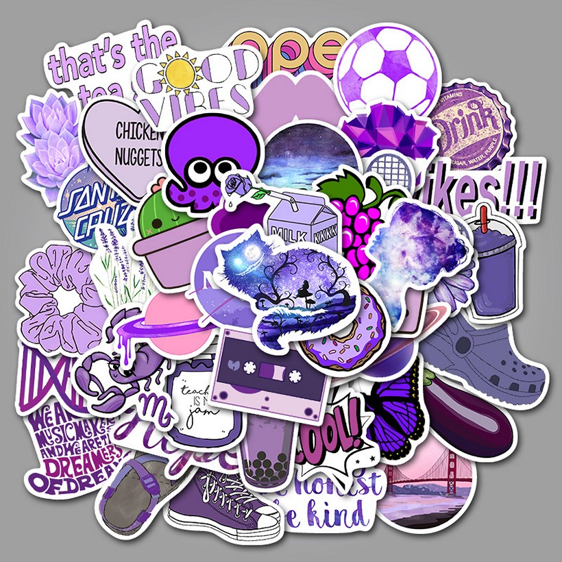 Sticker 53 miếng hình dán Purple Stub - hàng nhập khẩu