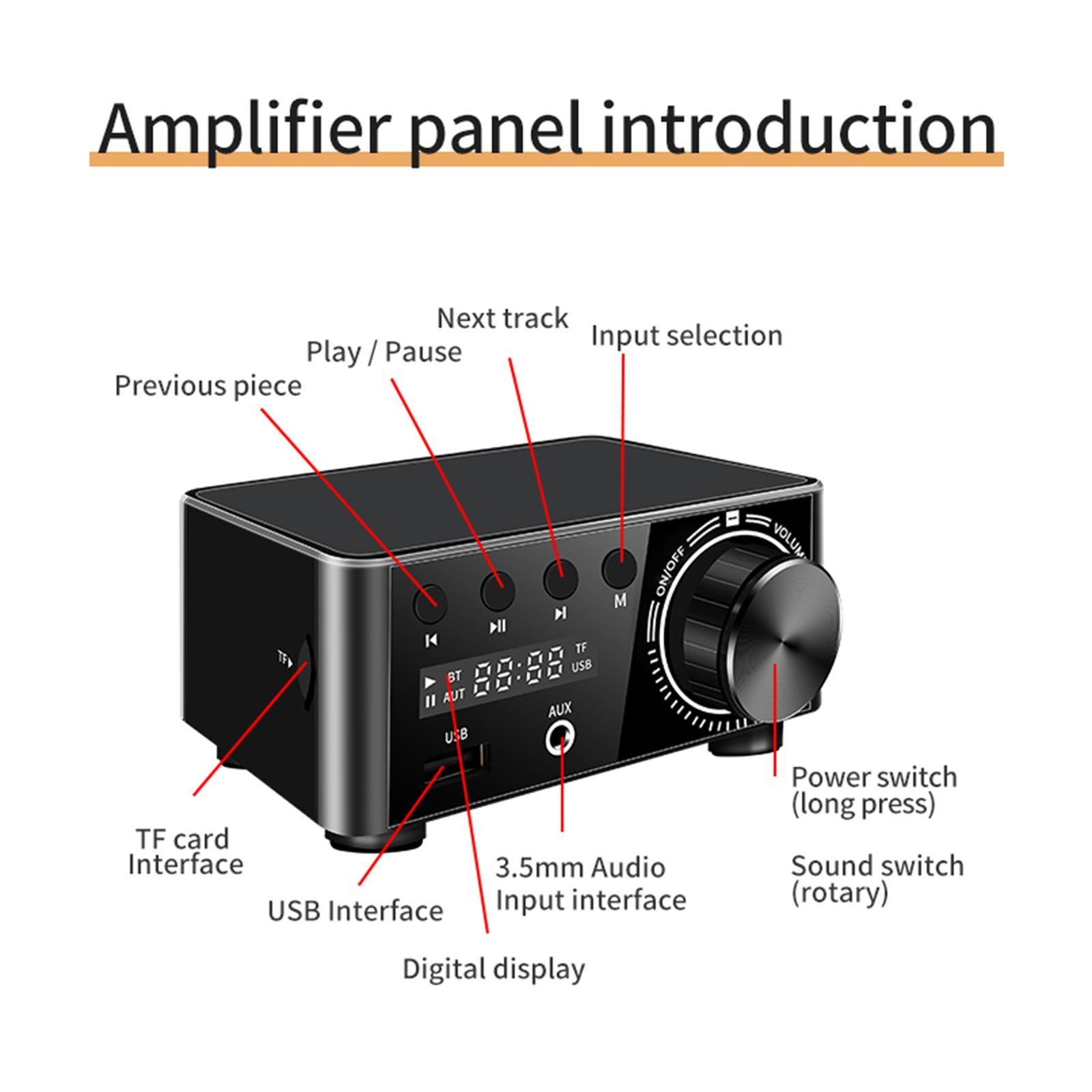 Mini Amplifier with Audio Cable MP3 2.0 CH for Store Home Theater 50W+50W US