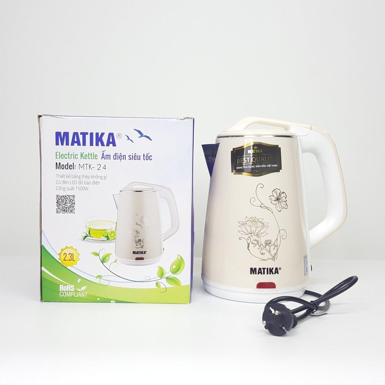 Ấm siêu tốc Matika MTK-24 (màu trắng)  - Hàng Chính Hãng