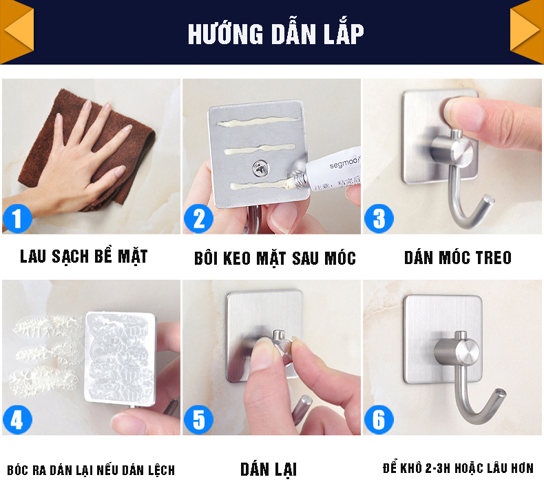 Combo 4 móc treo loại D, Inox 304, SUS304 dùng miếng dính dán tường không cần khoan, xắp xếp treo đồ đạc gọn gàng, tiết kiệm không gian, đồ dùng gia đình, bếp, phòng khách Dan House 311-D4