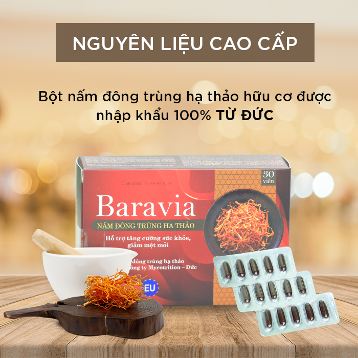 Baravia Nấm Đông Trùng Hạ Thảo Dân Khang Hỗ Trợ Tăng Cường Sức Khỏe Giảm Mệt Mỏi