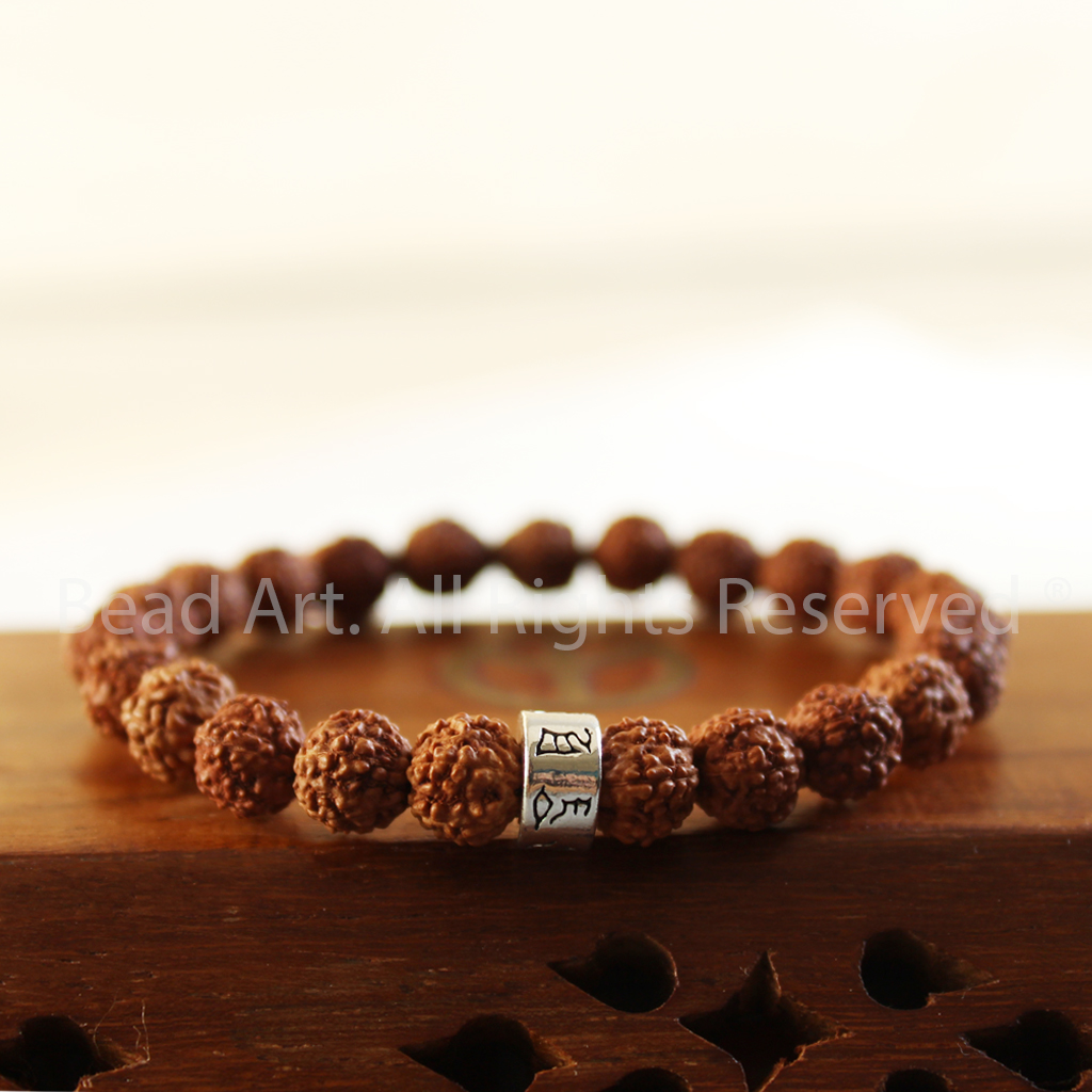 Vòng Tay Hạt Bồ Đề Kim Cang, Rudraksha Từ Tibet Và Charm Lục Tự Chú Om Mani Pad Me Hum Bạc 925, Mệnh Mộc, Hoả, Chuỗi Hạt, Vòng Tay Phong Thuỷ - Bead Art