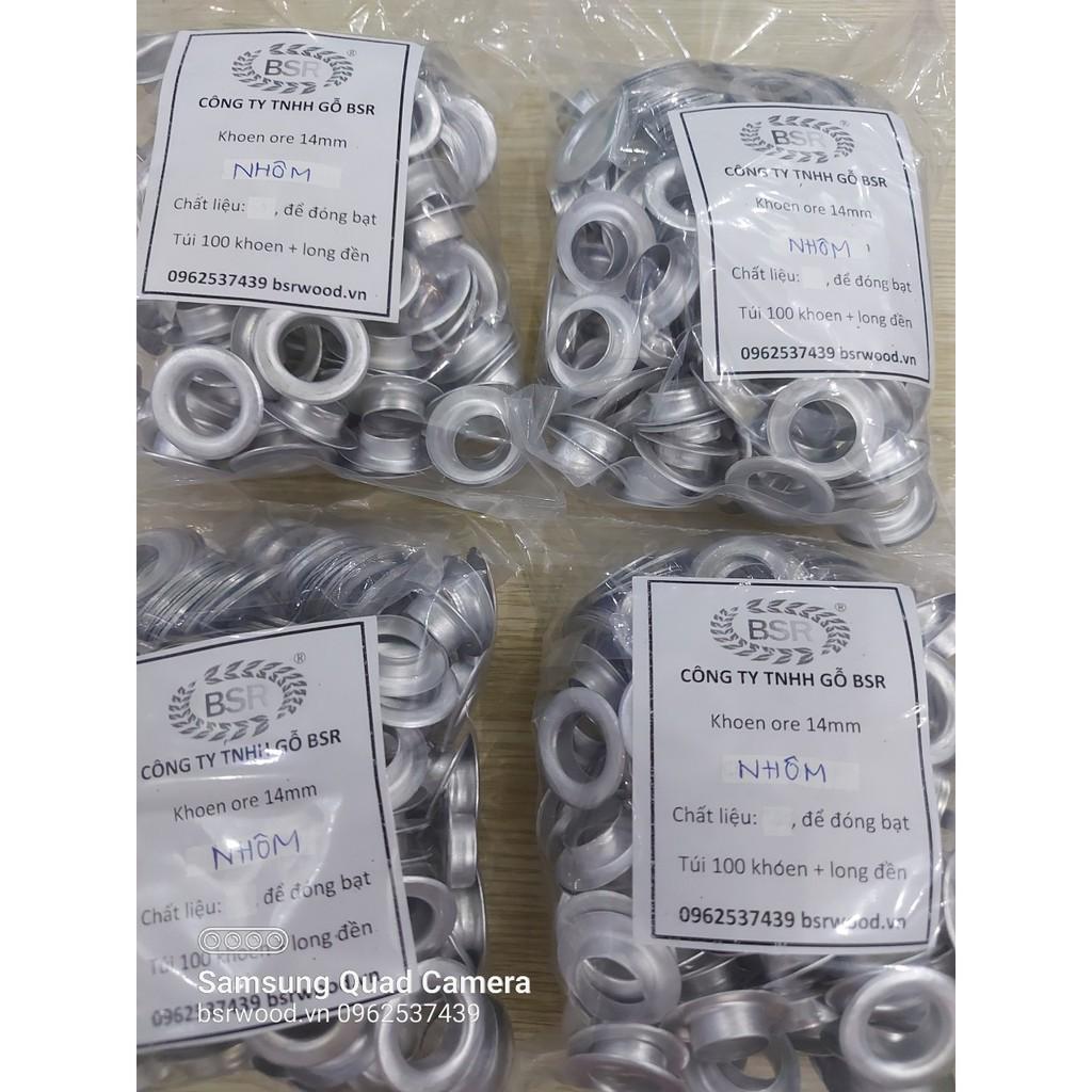 Khoen ore 14mm Khuy mắt cáo đóng bạt, bấm bạt 14ly Bằng NHÔM Túi 100 cái + 100 long đền