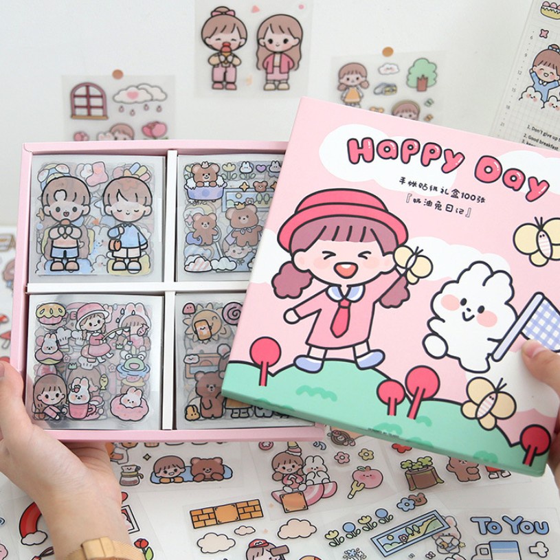 Set 10 tấm sticker dễ thương dán trang trí sổ tay, laptop, ốp điện thoại...