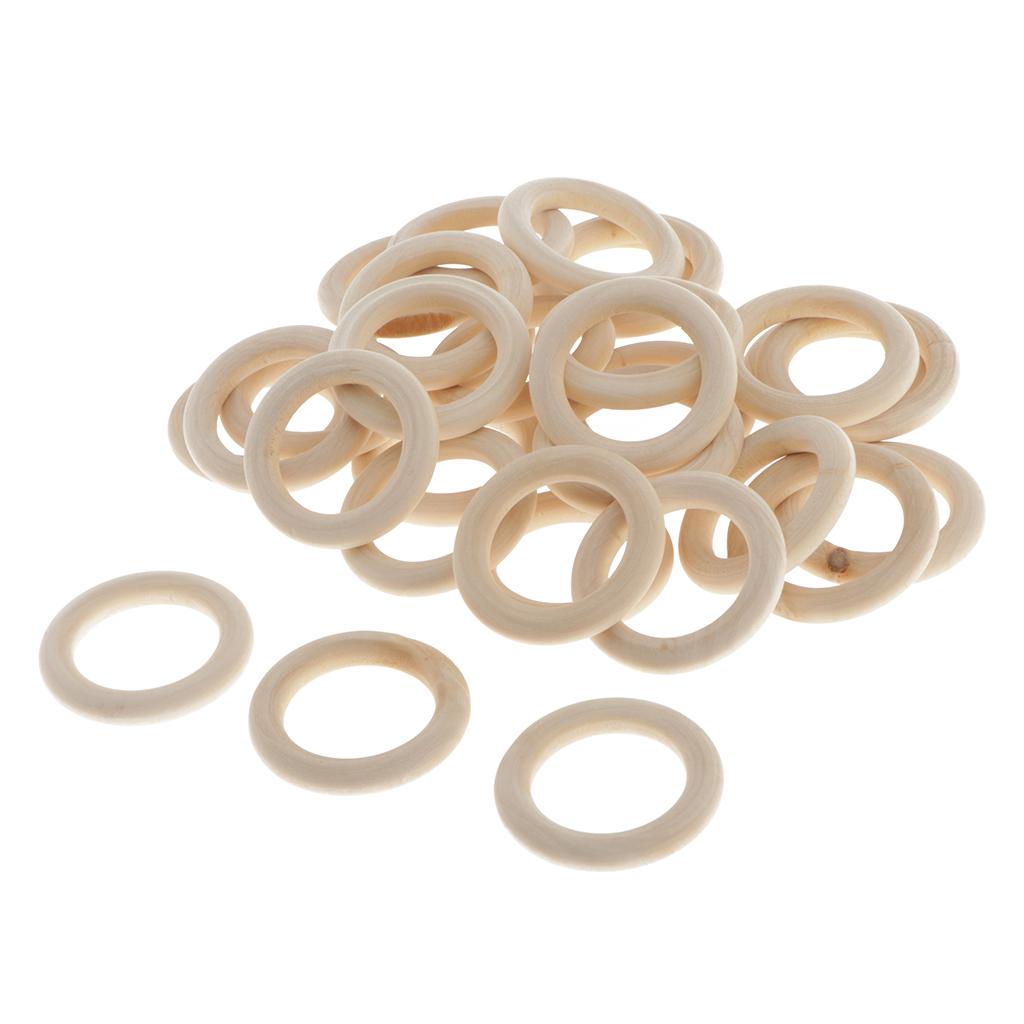 80x Unpainted Wooden Circle Rings Plain Hoop Loop Connector For Art Craft