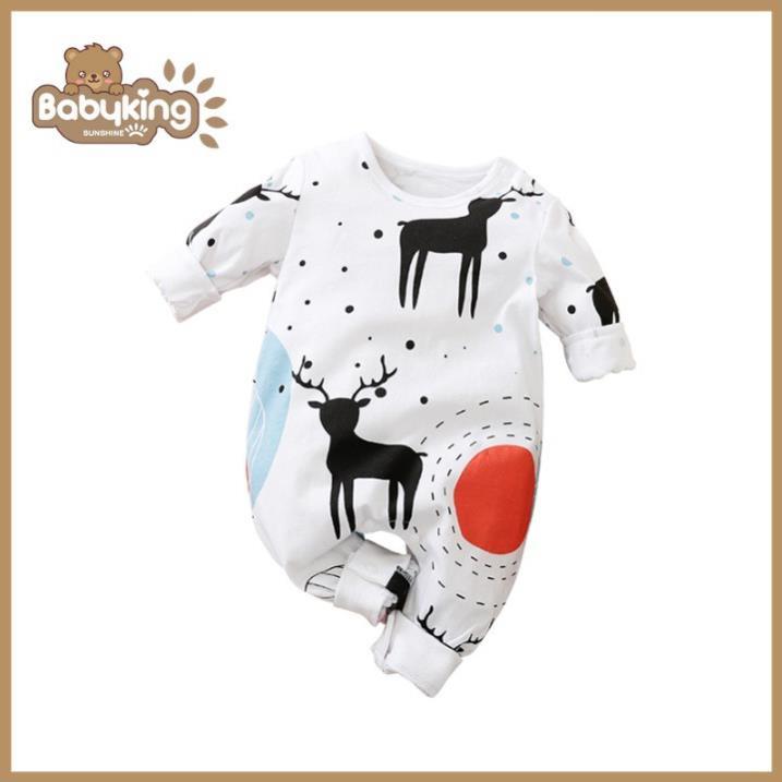 BodySuit giáng sinh noel cho bé,áo liền quần dễ thương dài tay kiểu nai đen cho bé (3097), cotton 100%, Aiueo Nhật