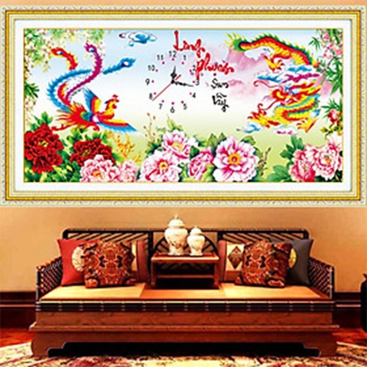 Tranh đá đồng hồ long phụng sum vầy VS067 - kích thước: 112 * 54cm.