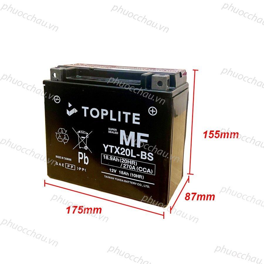 Ắc quy xe moto Toplite YTX20L-BS 12V - 18AH, dùng cho Harley Davidson, Triumph, Honda....