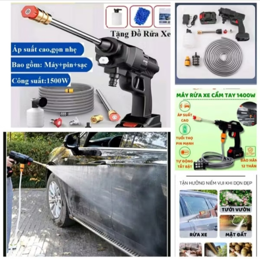 MÁY RỬA XE MÁY ÔTÔ TƯỚI CÂY PHUN THUÔC ÁP LỰC MẠNH BẰNG PIN KHỦNG