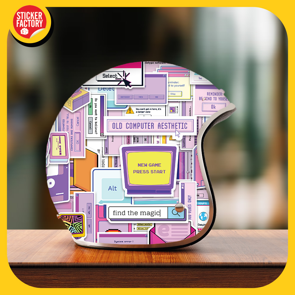 Retro Computer - Set 100 sticker decal hình dán nón bảo hiểm, laptop, xe máy, ô tô - STICKER FACTORY