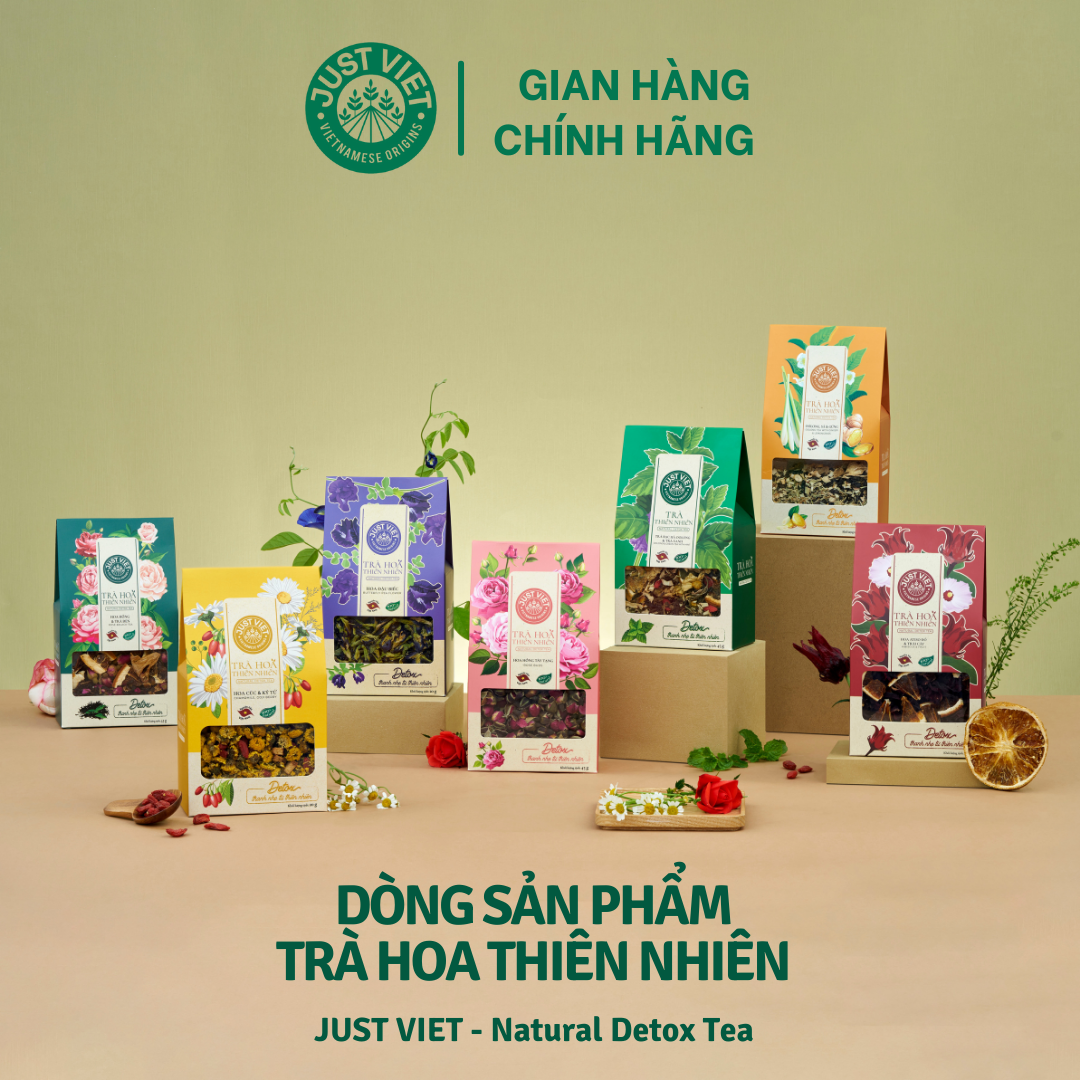 Trà Hoa Thiên Nhiên Detox Just Viet - Hoa Cúc & Kỷ Tử - Thanh Lọc, Tốt Cho Sức Khỏe - Túi 20g