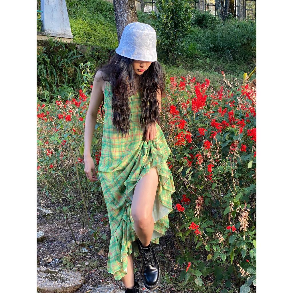 Đầm Hai Dây Maxi Chân Váy Xoè Xanh TARTAN - Tartan Dress SE / Green / Tartan Pattern