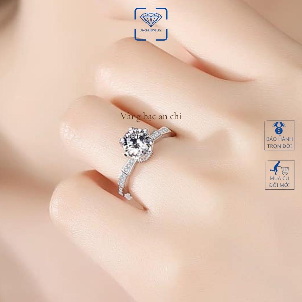 Nhẫn bạc nữ đính đá pha lê lấp lánh như kim cương, trang sức bạc Anchi jewelry