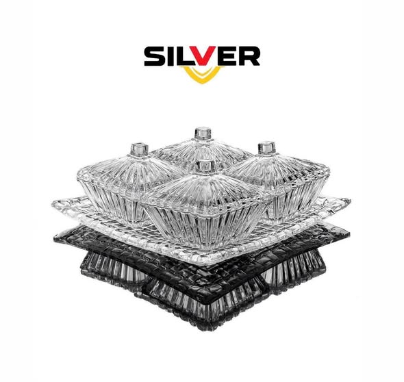 SET 4 THỐ KÈM KHAY PHA LÊ SILVER Hàng chính hãng