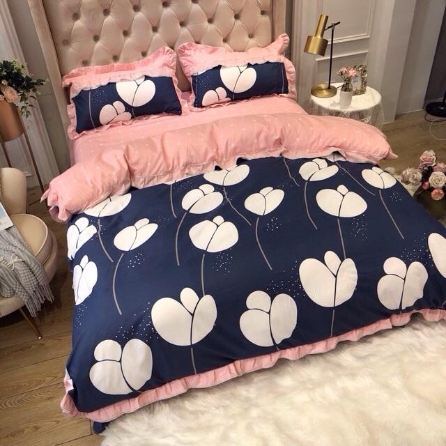 Bộ chăn ga gối cotton bánh bèo 4 món y hình