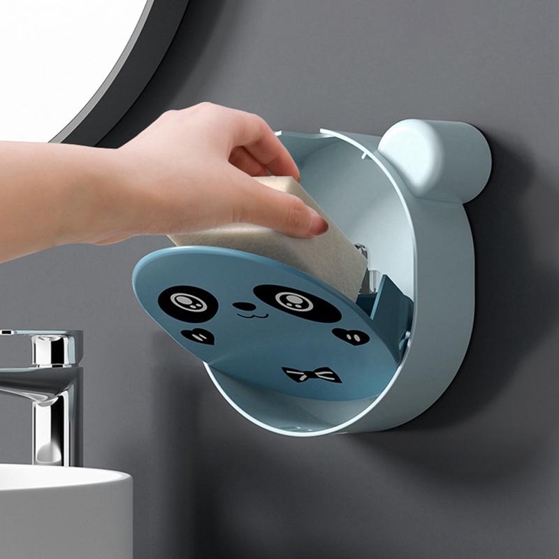 Hộp Đựng Xà Phòng Gắn Tường Siêu Chắc Chắn Nắp Lật Hình Gấu Trúc Đáng Yêu Tiết Kiệm Không Gian