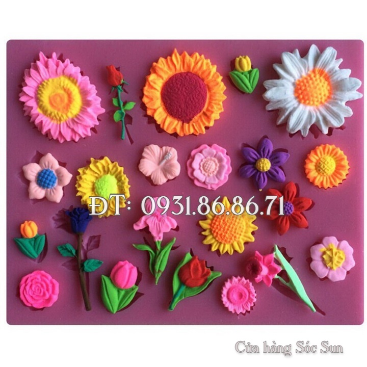 Khuôn silicon các loại hoa dại, hoa hướng dương - Mã số 1672